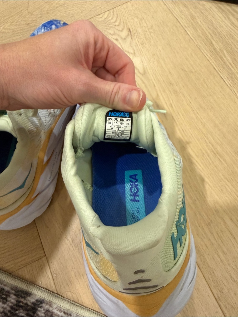 Hoka Women's Light Green, Blue & Yellow Running Shoes - Picture 5 of 8